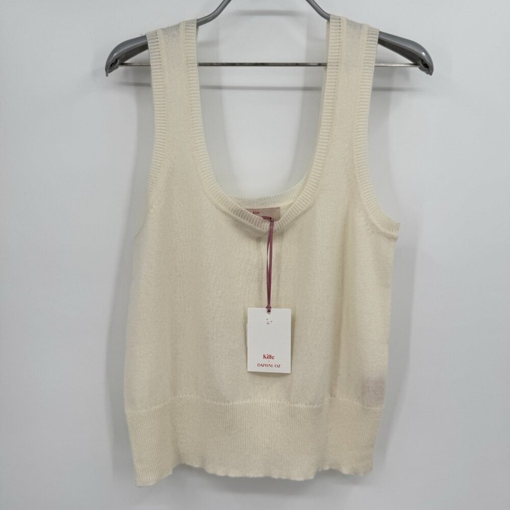 Kilte Collection 100% Washable Cashmere Bijou Tank in Ivory Women's 2-M Medium
